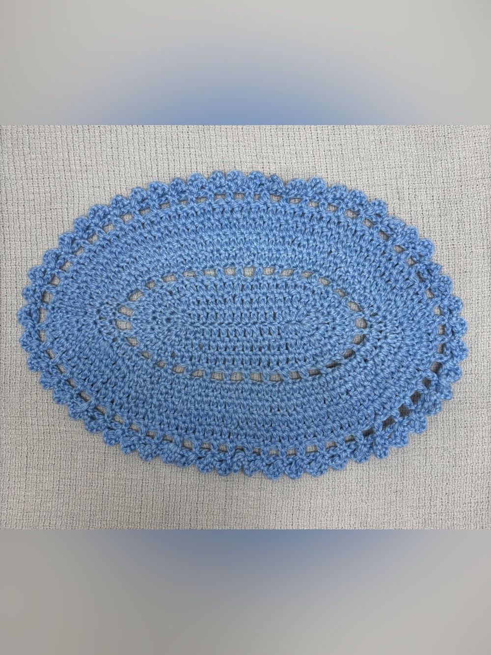 4 Vintage Blue Placemats Crochet Oval Cottagecore Grandmacore 17.5" x 12"